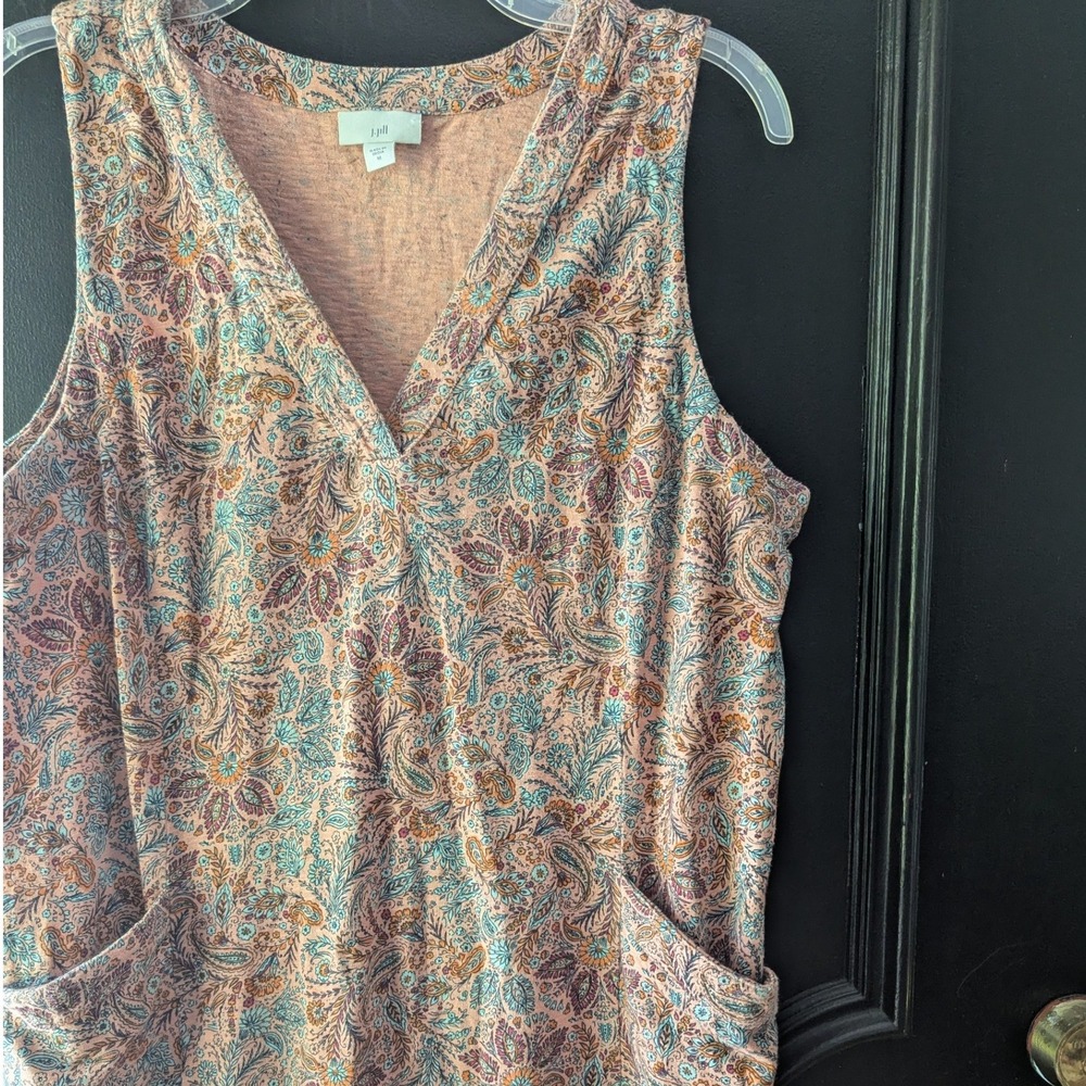J. Jill Shift Dress Clay Pink Blue Paisley V-Neck Sleeveless Pockets Med Casual - Picture 2 of 8